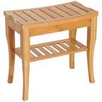 Long Bamboo Shower Bench Seat, 20" Wooden Spa Shower Stool with Underneath Storage Shelf Shoe Organizer