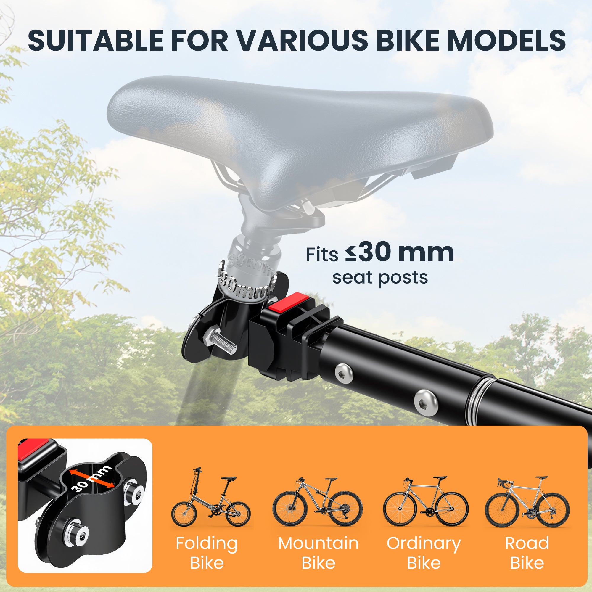 Foldable Bike Cargo Trailer Cart with Hitch, 88 lbs. Capacity, Black