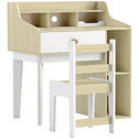 Kids Desk and Chair Set with Storage Shelves, Drawer for 3-10 Years, White