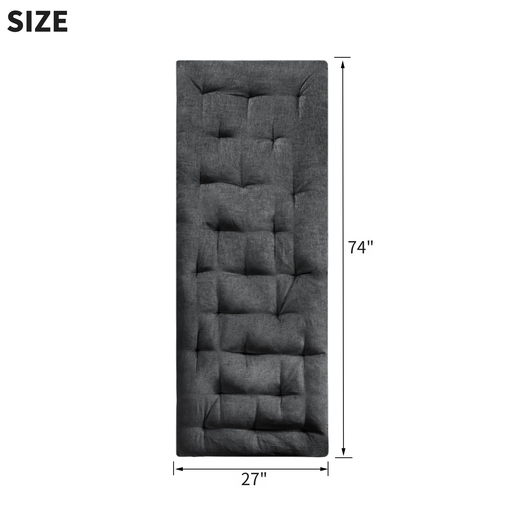 Poly Chenille Lounge Floor Pillow Cushion with 100% Polyester Filling, Tufted Detailing, Self Travel Wrap, 74" L x 27" W x 3" H, Charcoal