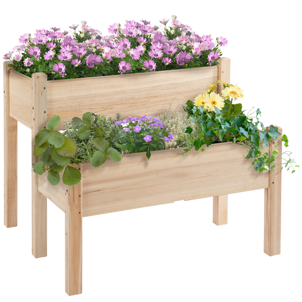 Raised Garden Bed, 2-Tier Wood Planter Stand Plant Grow Box, 34"x34"x28"