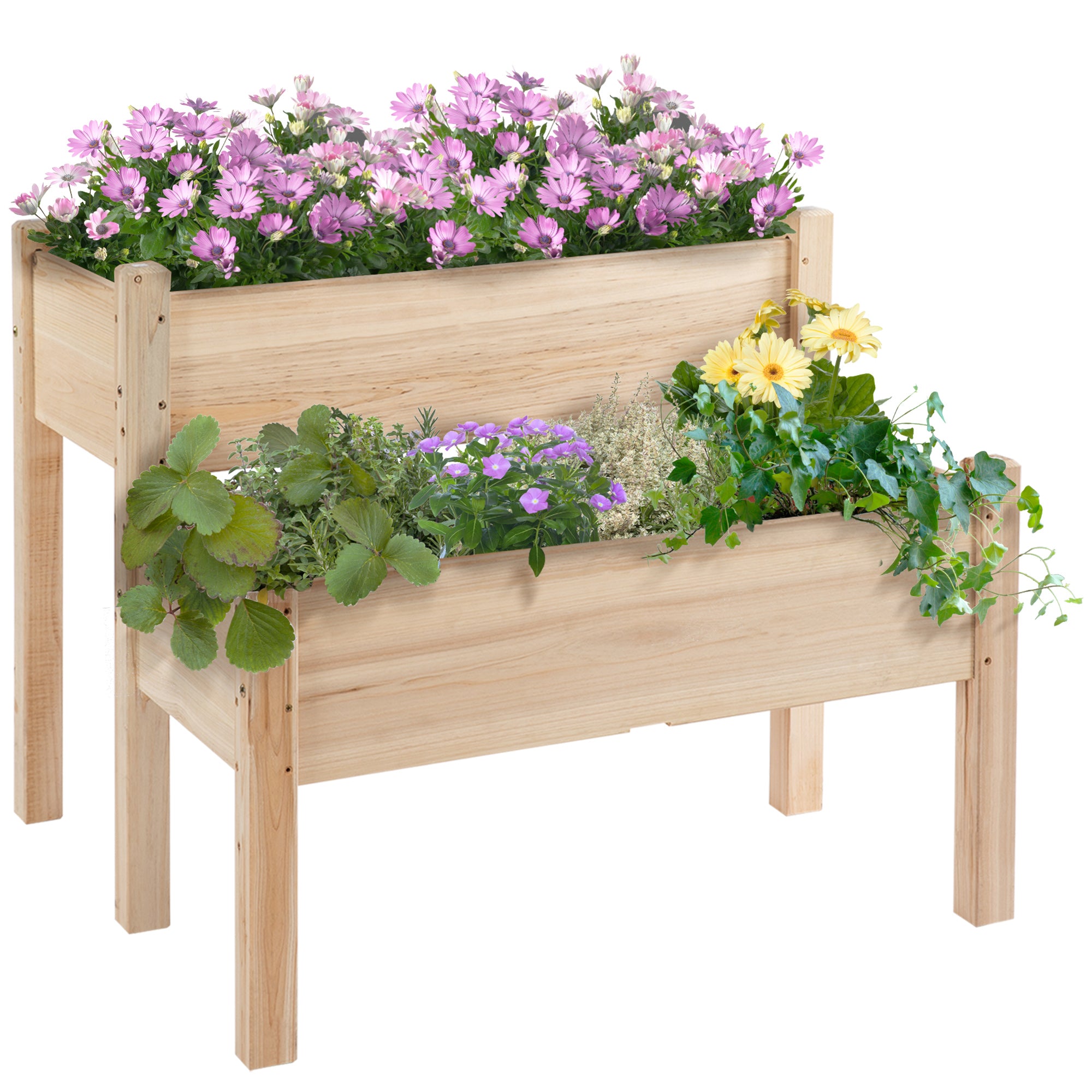Raised Garden Bed, 2-Tier Wood Planter Stand Plant Grow Box, 34"x34"x28"
