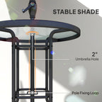 4 Piece Outdoor Bar Set with Umbrella, Patio Dining Set with 2 Folding Chairs, Wave Textured Tempered Glass Table for Backyard, Garden, Deck, Poolside, Black