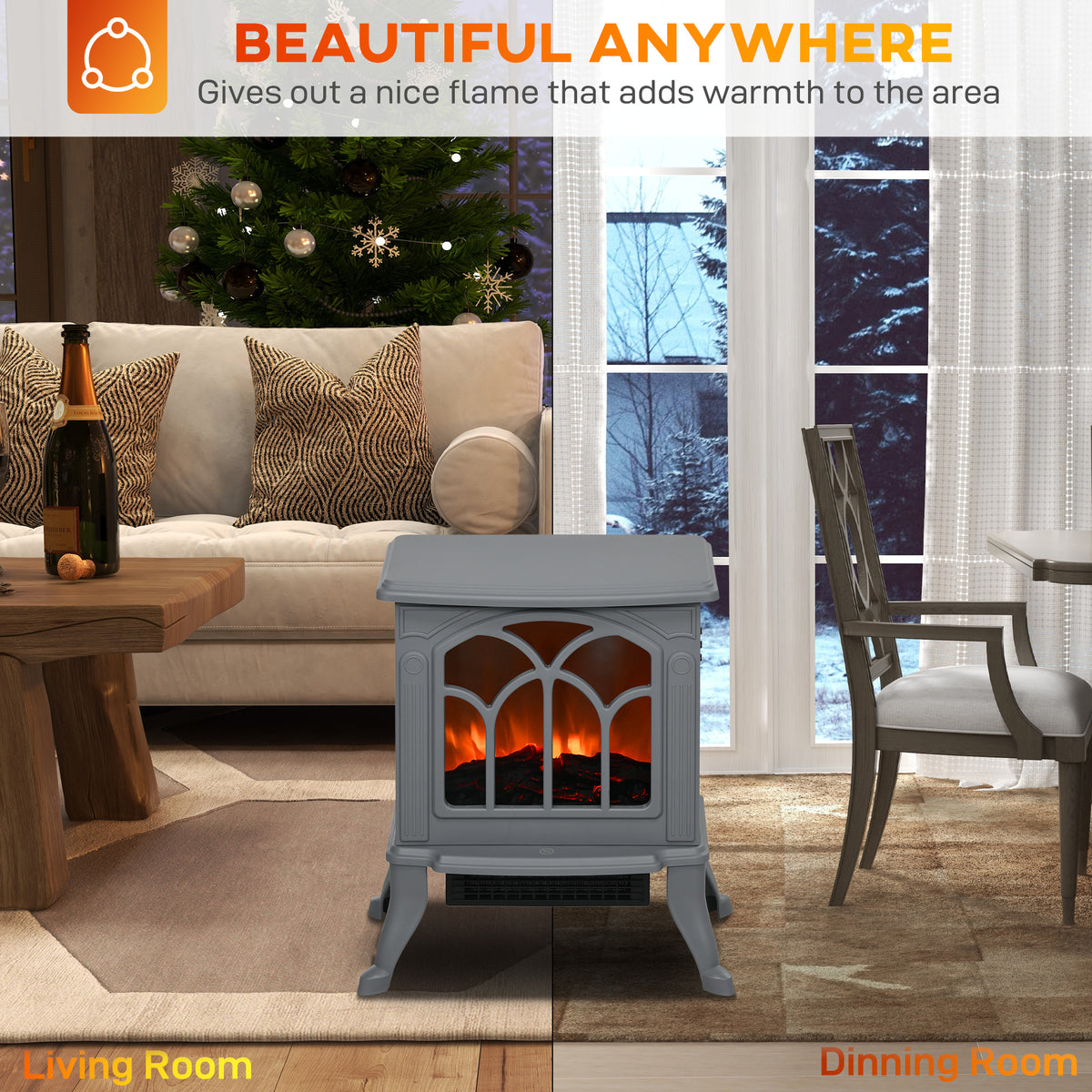 Electric Fireplace Heater, Freestanding Fireplace Stove with Realistic Logs and Flame Effect, 750W/1500W, Gray