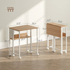 Folding Computer Desk, Foldable Desk with Storage Bag, Shelf and Wheels for Small Spaces, Home Office, Natural Wood