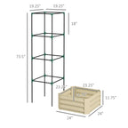 Galvanized Planter Box, 24" x 24" x 73.5" Raised Garden Bed with Tomato Cage for Climbing Vines, Cream