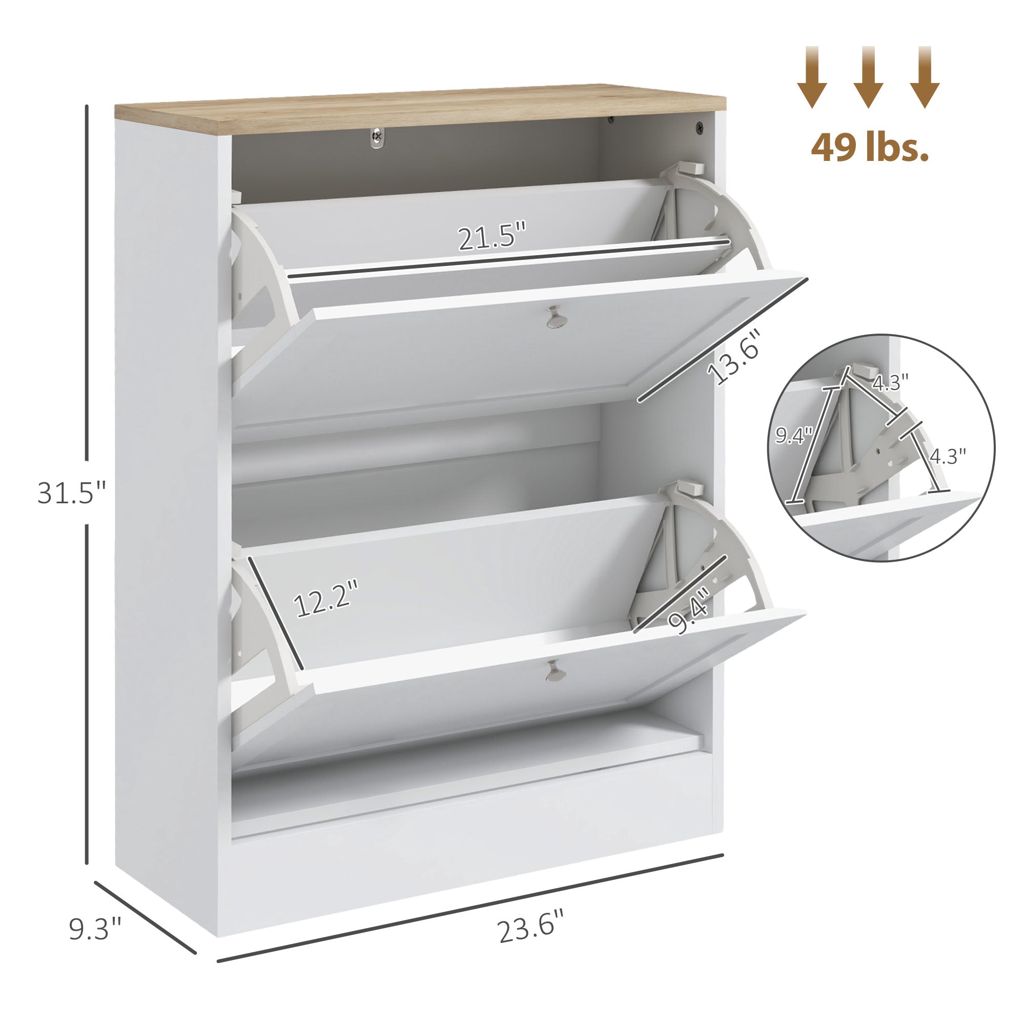 Slim Shoe Storage Cabinet, Modern Shoe Cabinet with 2 Flip Drawers and Adjustable Shelves for 8-12 Pairs, White