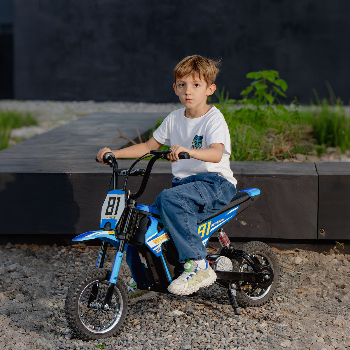 24V Kids Motorcycle, Electric Dirt Bike with 250W Motor, Up to 9.9 MPH, 12" Inflatable Tires and Rear Suspension, Blue