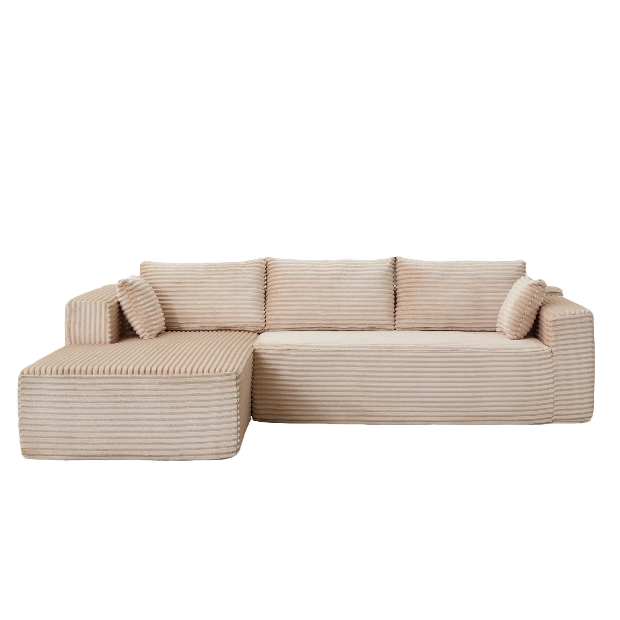 Compressed Sofa Minimalist Sectional with Comfy Chaise, Modular Oversized Sofa for Living Rooms, 110'' L x 70.5'' W x 23.5'' H, Beige