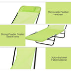 Folding Chaise Lounge Chair, Pool Sun Tanning Chair, Outdoor Lounge Chair with Reclining Back, Breathable Mesh Seat, Headrest for Beach, Yard, Patio, Green