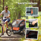 2-Seat Elite 360 Swivel Bike Trailer for Kids Bicycle Cargo Trailer with Water-Resistant Windows, Black and Orange
