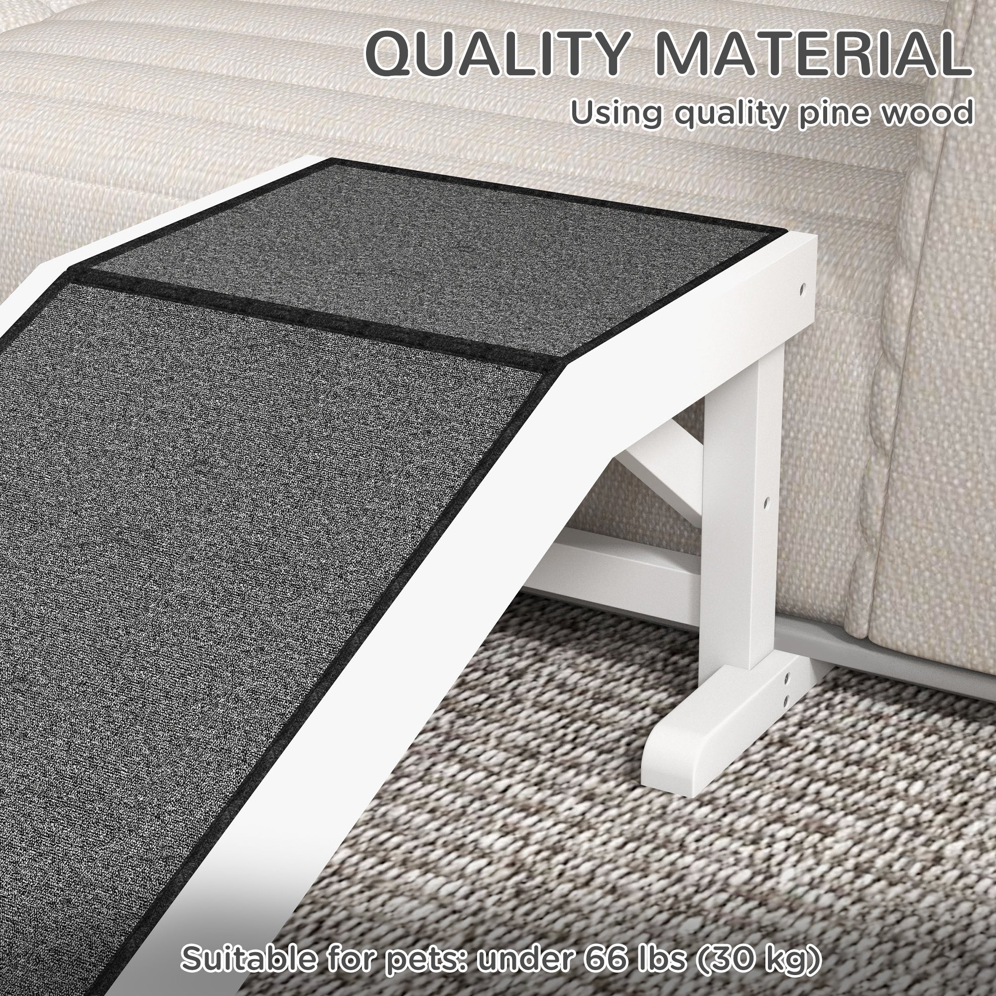 49" Pet Ramp for Dogs & Cats with Non-Slip Carpet, White