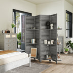 4 Panel 67" Tall Wood Privacy Screen Room Divider with 3 Shelves and Folding Storage for Bedroom, Gray