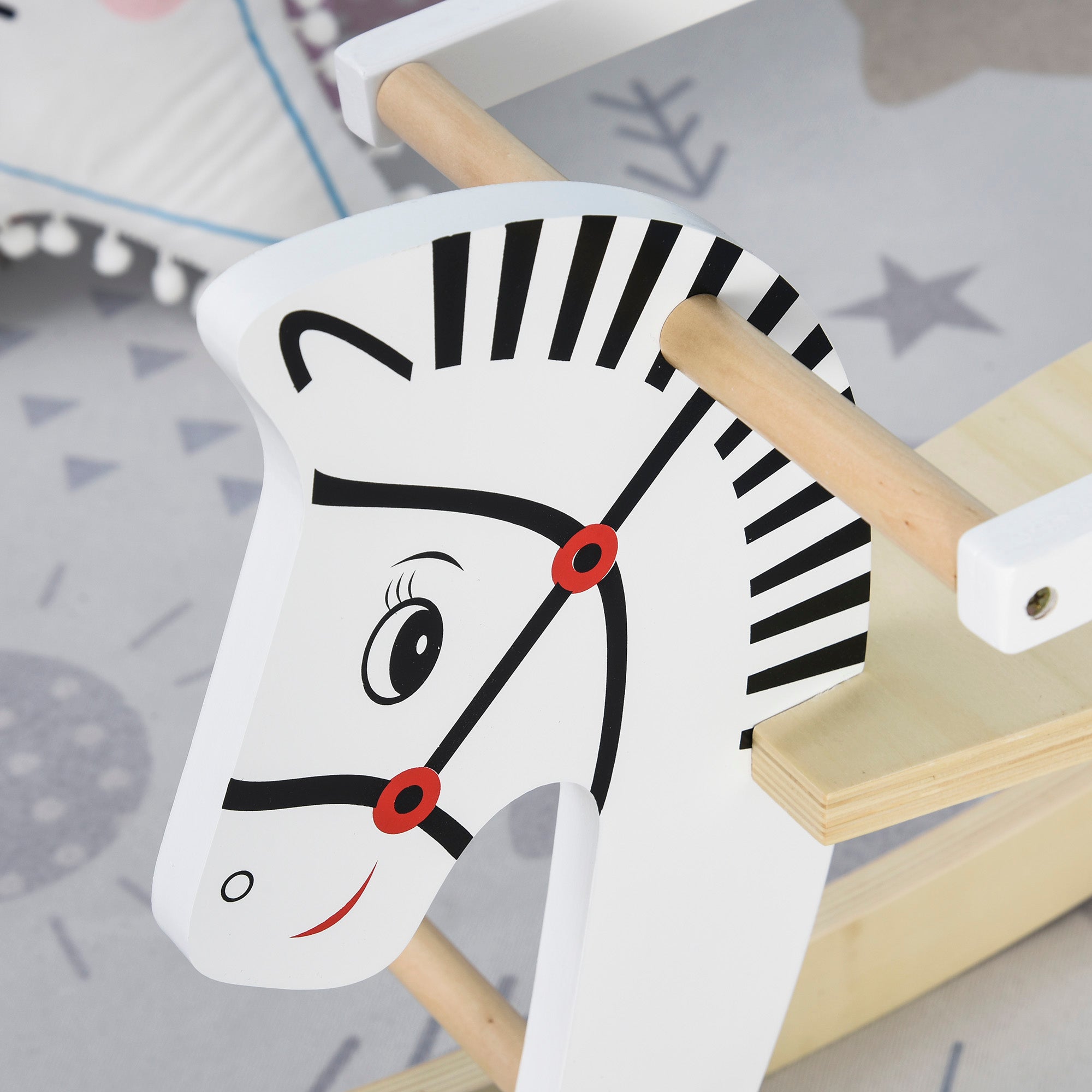 Wooden Rocking Horse Toddler Baby Ride-on Toys for Kids 1-3 Years with Classic Design & Wood Safety Bar, White