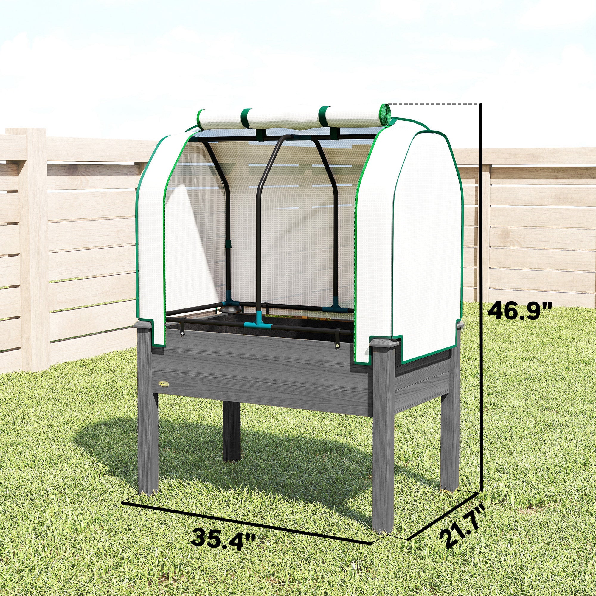 Raised Garden Bed with PE Greenhouse Cover Outdoor Planter Box for Herbs and Vegetables, 35 x 22 x 47 inch, Dark Gray