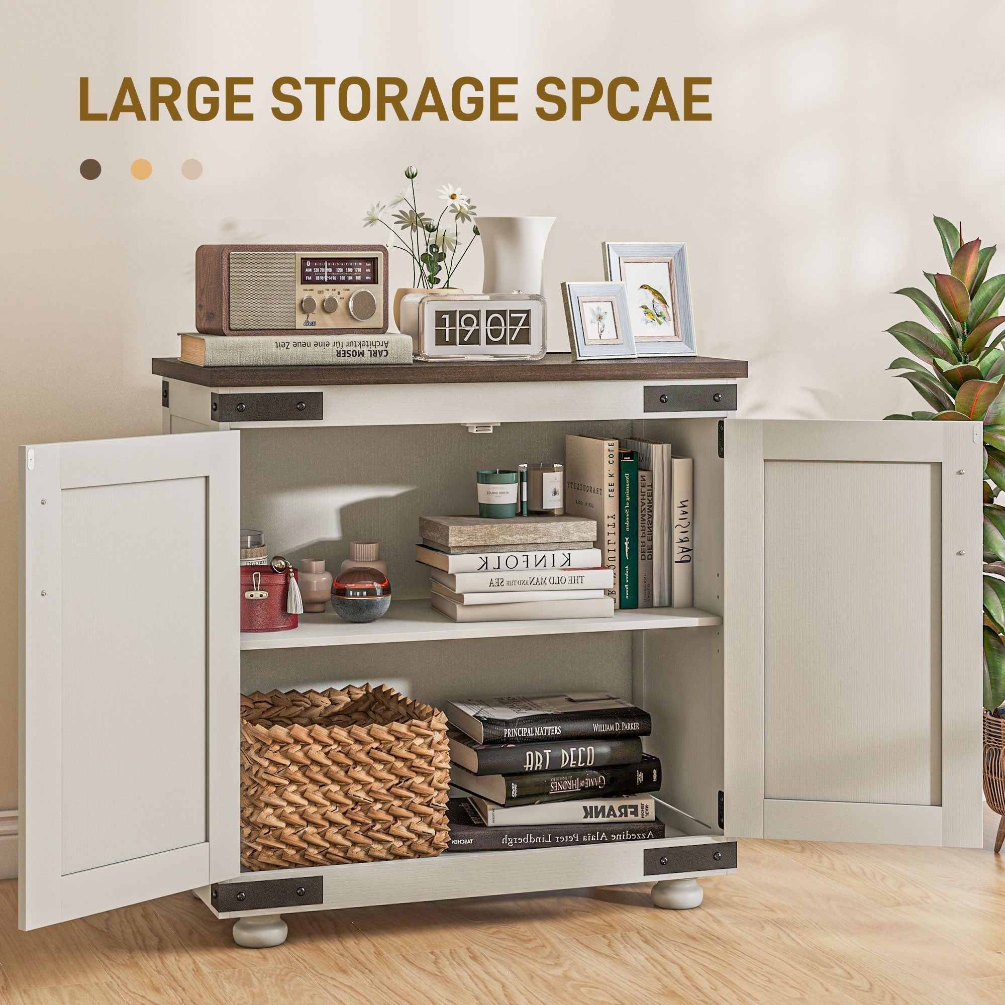 Kitchen Sideboard, Buffet Cabinet with Barn Door and Adjustable Shelf, Distressed White