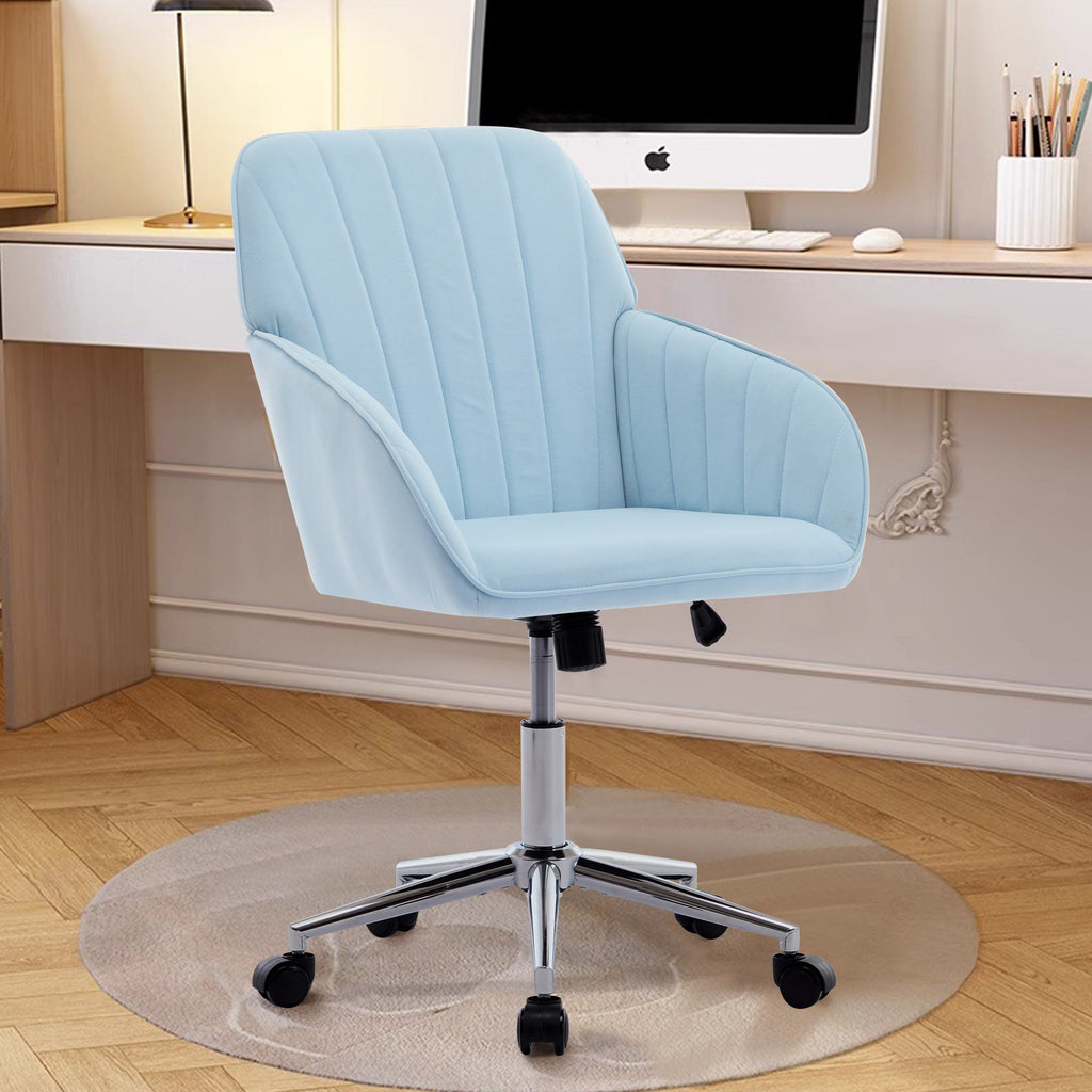 Adjustable Swivel Chair with Memory Foam Cushion and Lumbar Support, Ergonomic Office Chair with Silver Base, 25" L x 23" W x 38" H, Baby Blue