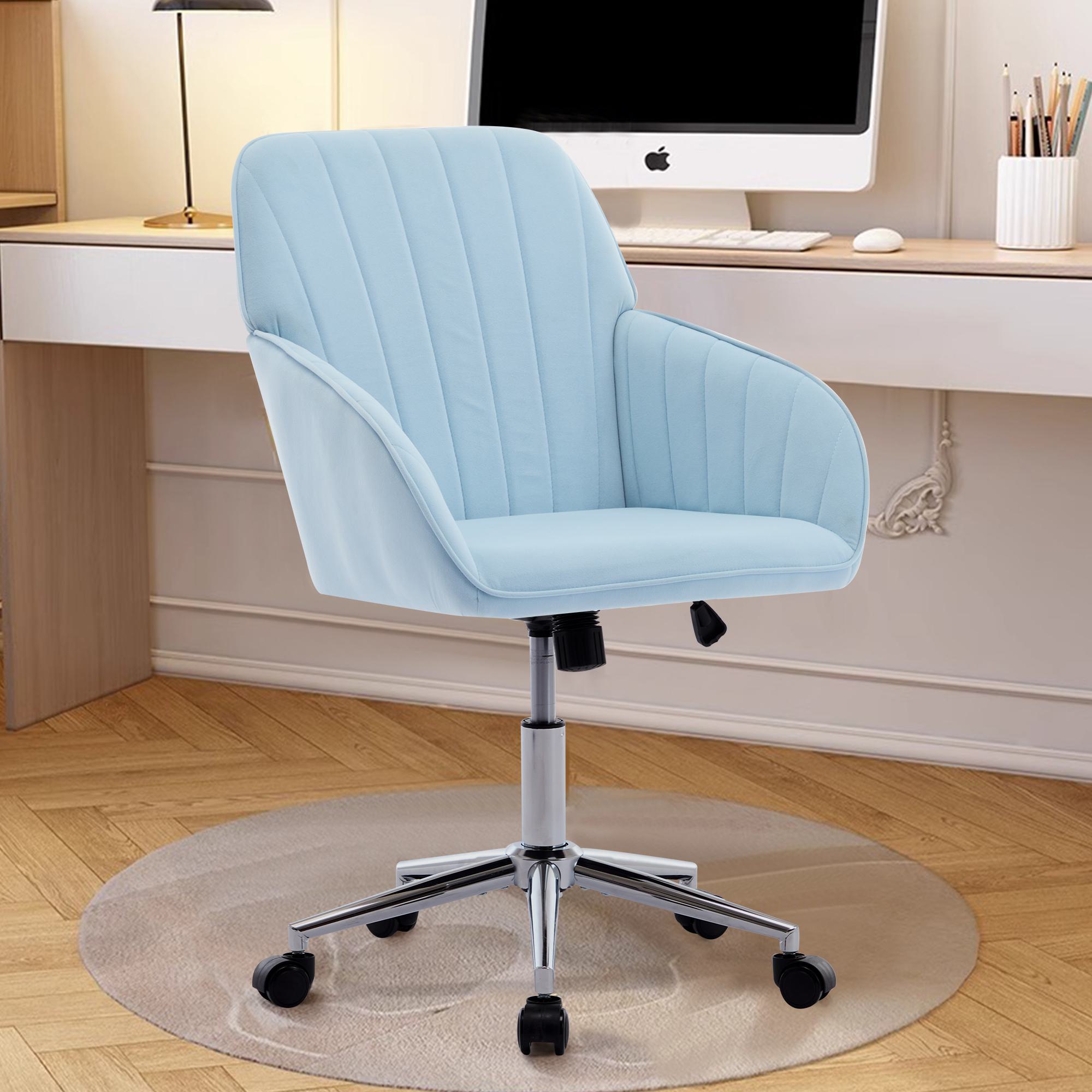 Adjustable Swivel Chair with Memory Foam Cushion and Lumbar Support, Ergonomic Office Chair with Silver Base, 25" L x 23" W x 38" H, Baby Blue