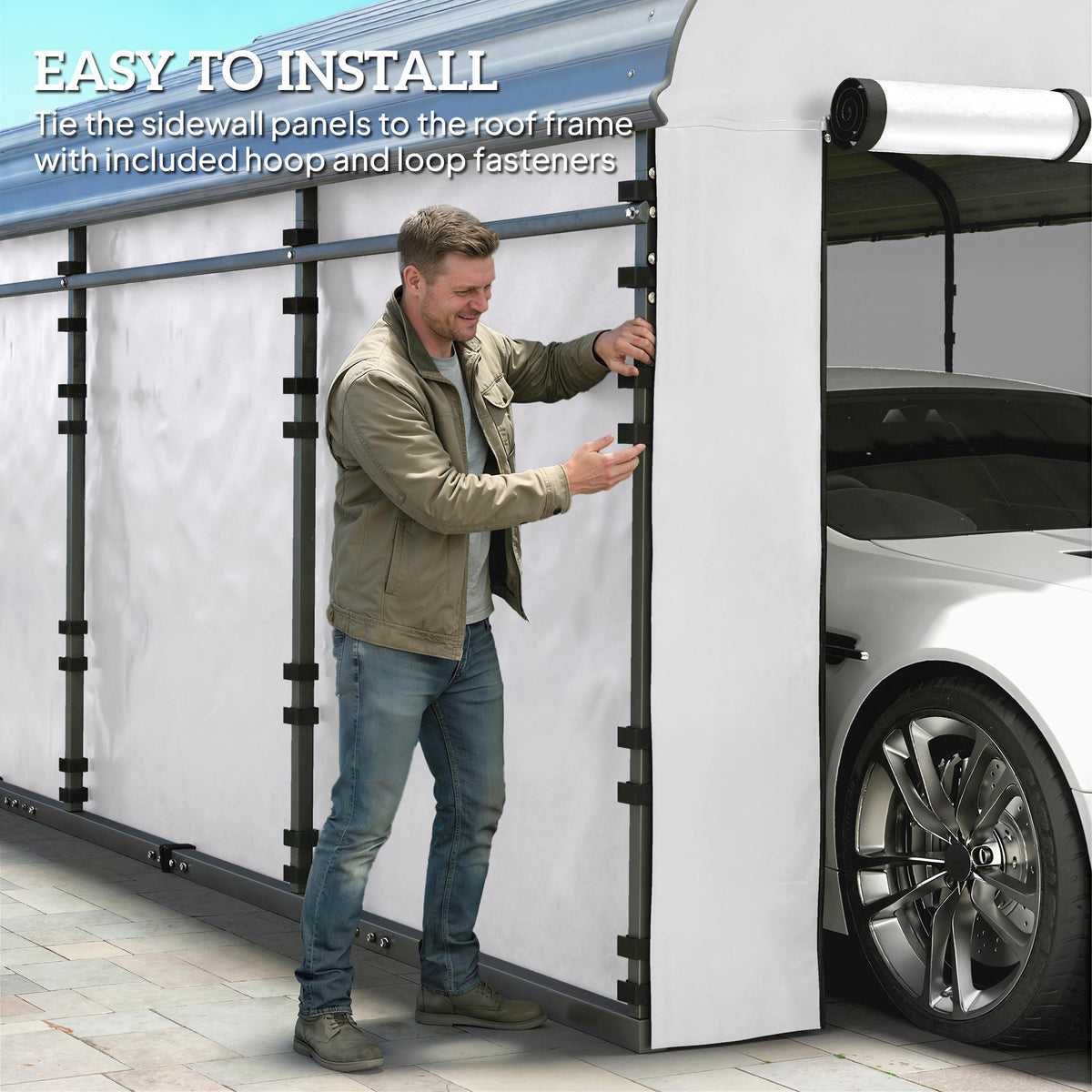 Carport Replacement Sidewall Panel for 10' x 15' Carports, UPF50+ Waterproof Replacement Side Wall Cover, White
