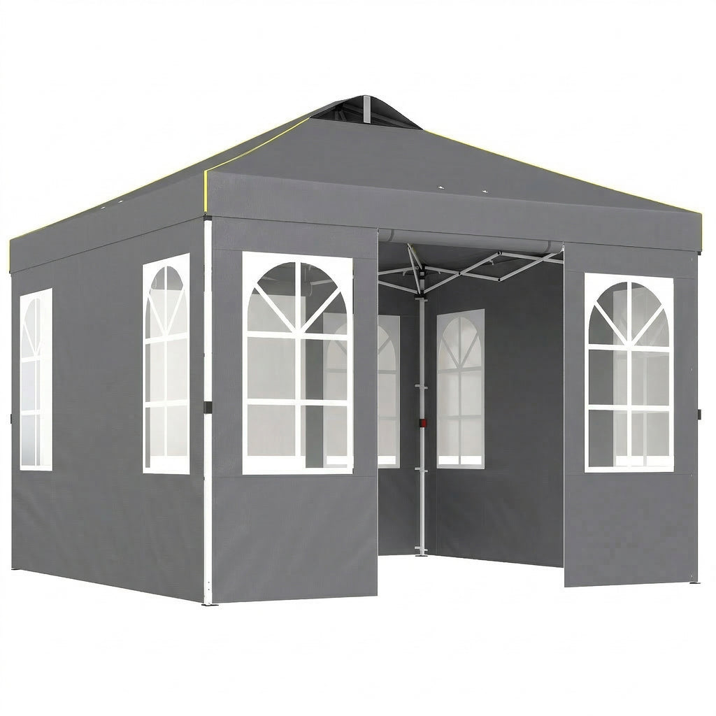 9.6 x 9.6 ft Pop Up Canopy Tent with Sidewalls, One Push Setup, UPF50+ Portable Instant Canopy Shelter, Dark Gray
