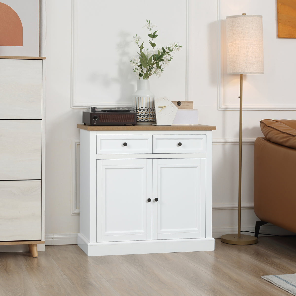 Sideboard Buffet Cabinet, Coffee Bar Cabinet with 2 Drawers and Double Door Cupboard for Kitchen, Living Room, Entryway, White