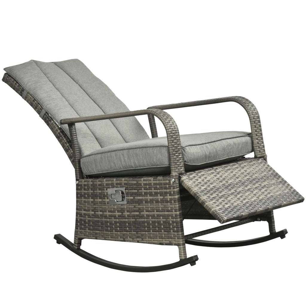 PE Rattan Rocking Recliner with Footrest, Gray