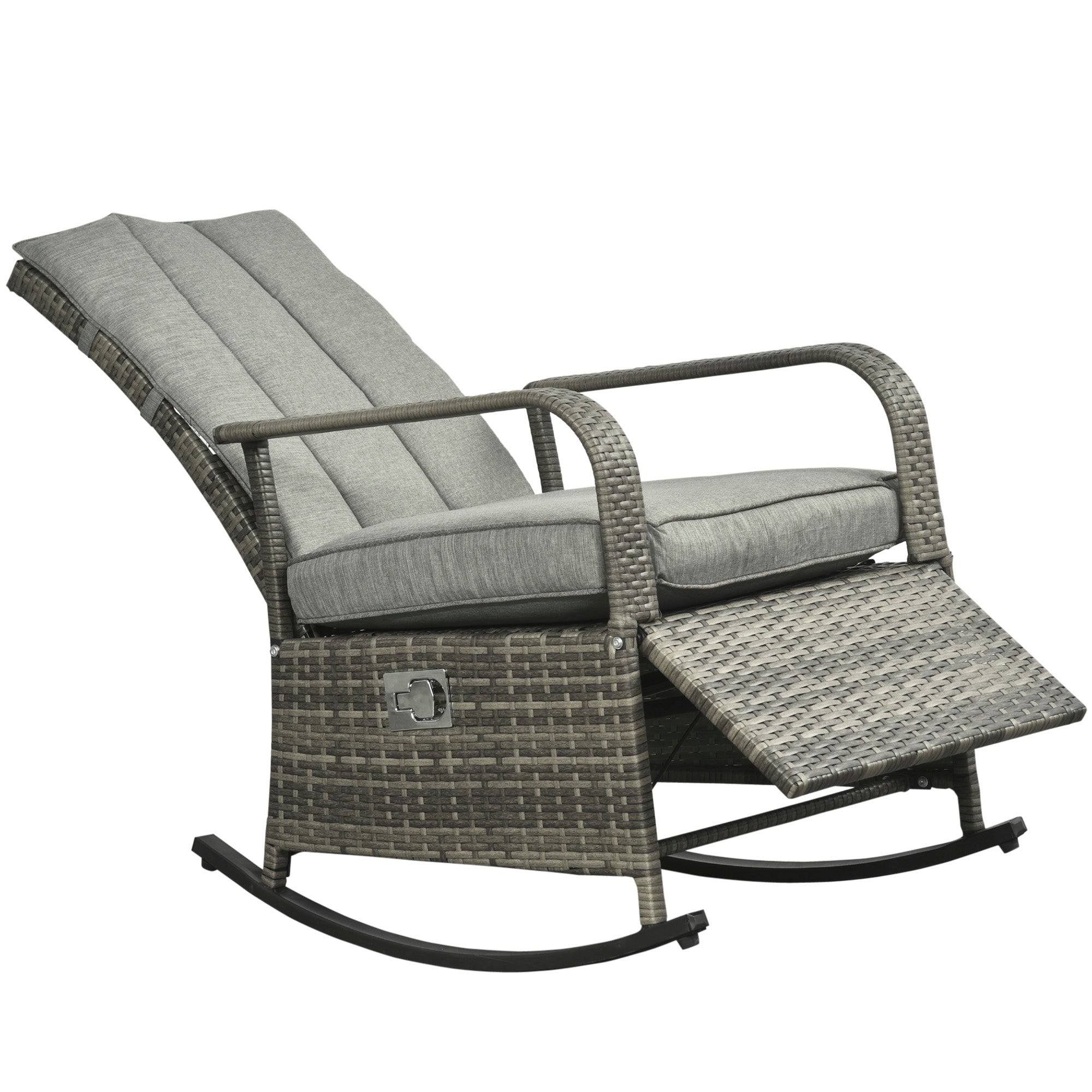 PE Rattan Rocking Recliner with Footrest, Gray