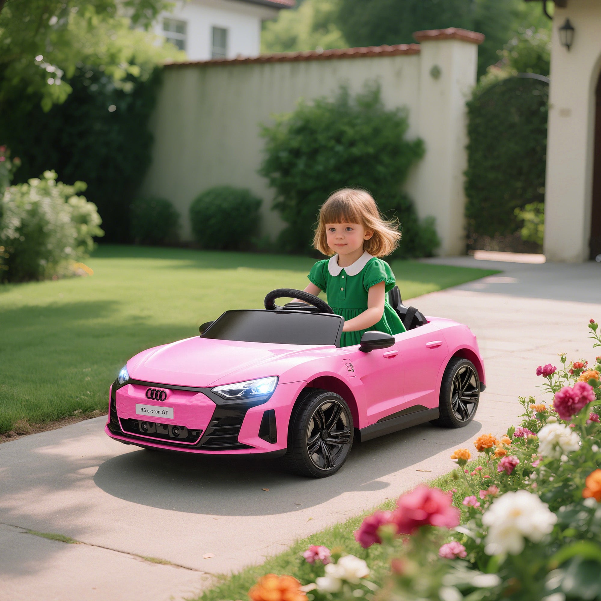 Licensed RS e-tron GT 12V Ride On Car Truck for Kids, Electric Car Ride On Vehicle w/Parent Remote Control, Music, Lights, for Toddlers, Pink