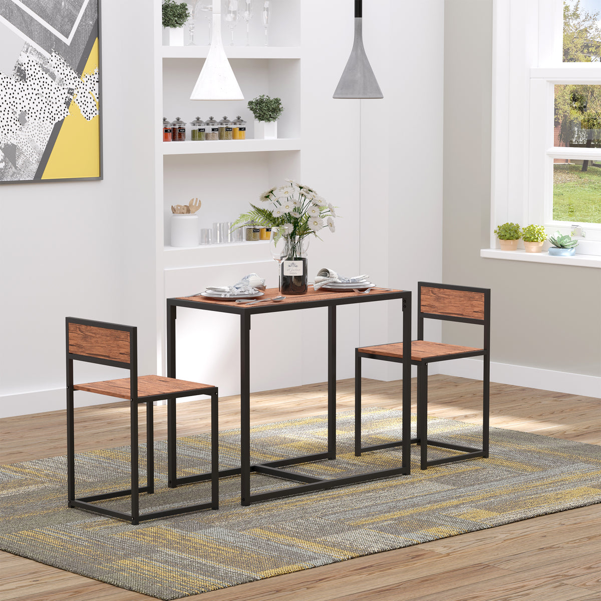 3-Piece Industrial Dining Table Set for 2, Kitchen Table and Chairs, Dining Room Sets for Small Spaces, Rustic Brown