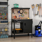 Multipurpose Workbench, Workshop Tool Table with Slide Drawer, Peg Board, Storage Cabinet with Keys