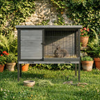 Elevated Rabbit Hutch Outdoor, Wooden Rabbit Cage Bunny House with Pull-out Tray and Openable Plastic Roof