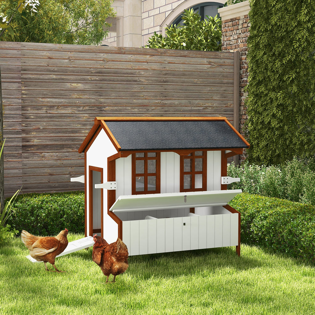 47" Chicken Coop, Wooden Chicken House Raised Rabbit Hutch with Waterproof Roof, Nesting Box and Handles for 3-5 Hens, Poultry Cage Portable Hen Pen for Backyard