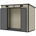 8' x 4' Plastic Outdoor Storage Shed with Floor, Window, Lockable Doors and Vents for Backyard Patio Lawn, Light Brown