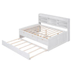 Classic Style Full Size Wooden Captain Bed with Built-in Bookshelves, 3 Storage Drawers, and Trundle, 79" L x 104.5" W x 47" H, White