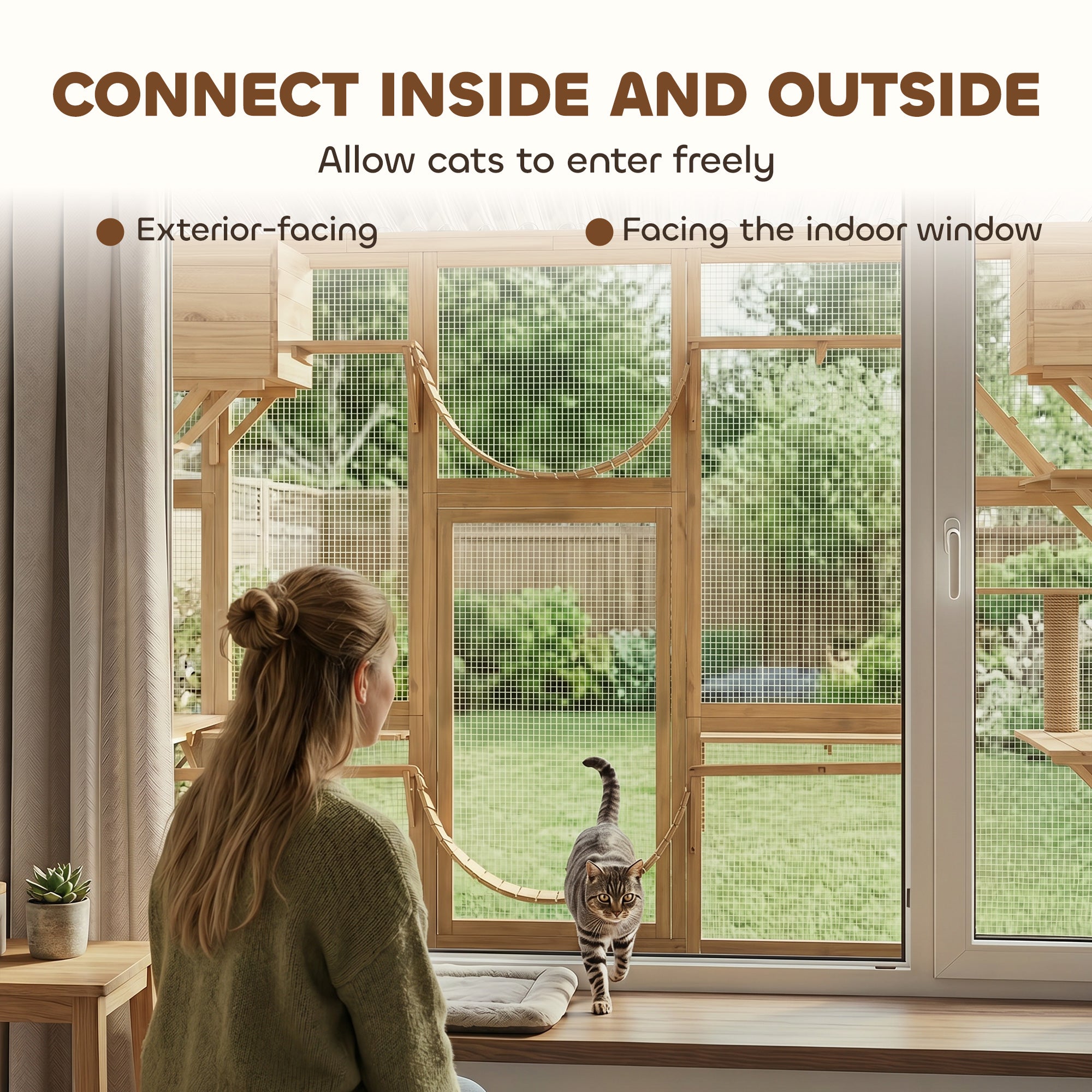 Catio Playground Cat Window Box Outside Enclosure for Multiple Cats w/ Shelves & Bridges, Yellow