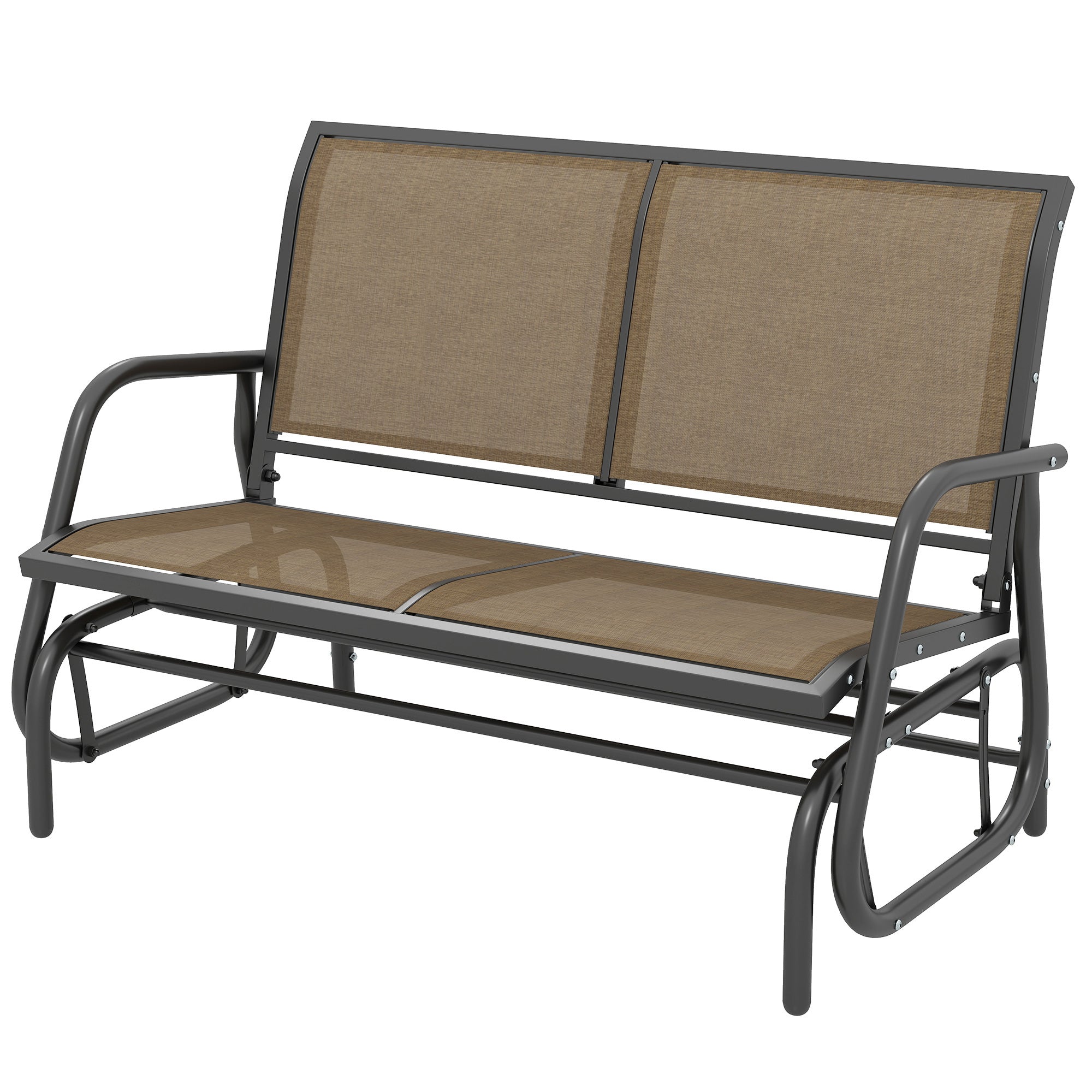 2-Person Outdoor Glider Bench, Patio Double Swing Rocking Chair Loveseat with Steel Frame, Light Mixed Brown