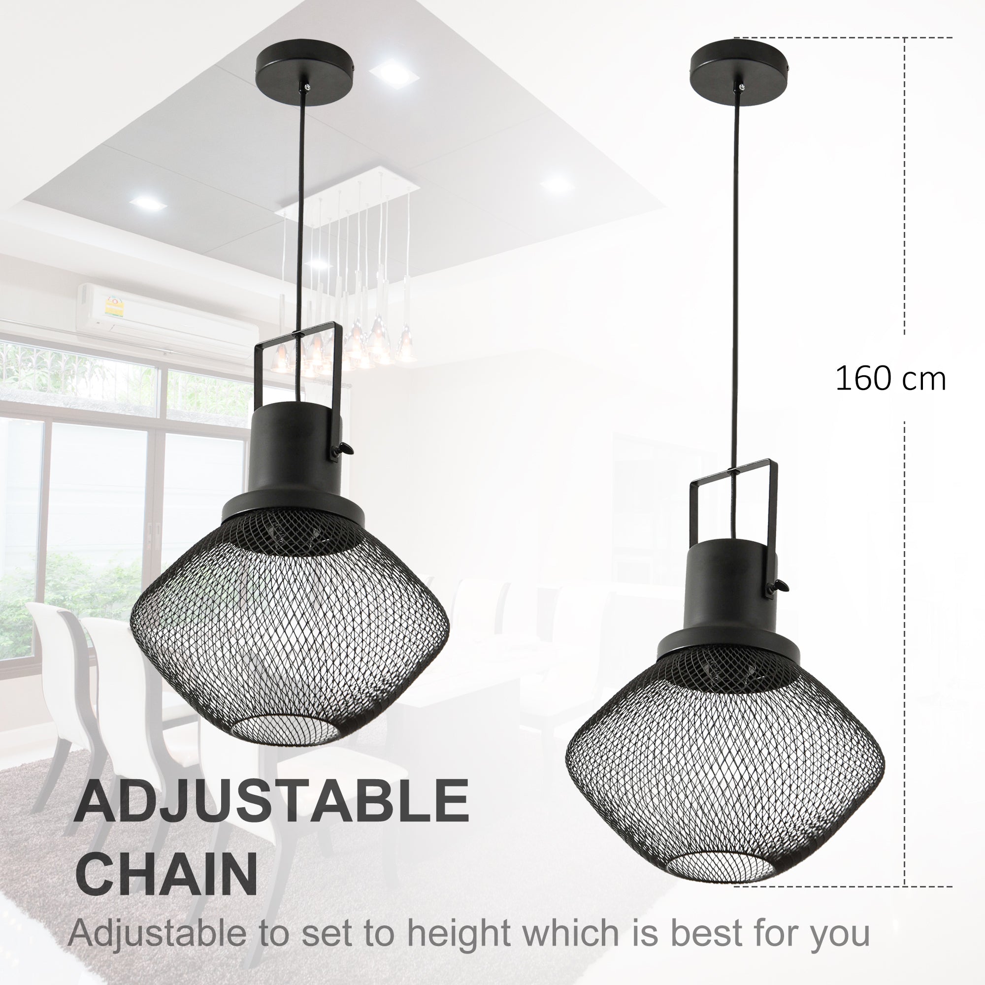 Industrial Pendant Light Fixtures with Adjustable Hanging Chain, Black