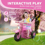 Ride On Motorcycle, 6V Ride on Bubble Car, 3 Wheeled Electric Motorcycle for Kids w/ LED Headlight, Music, Pink