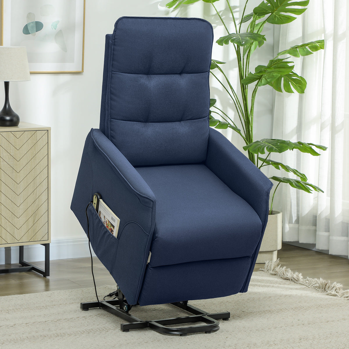 Power Lift Chair for Elderly, Fabric Recliner Sofa with Remote Control, Side Pockets, Quick Assembly, Deep Blue