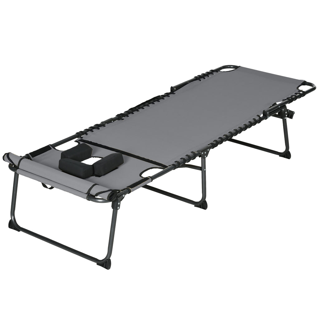 Folding Chaise Tanning Lounge Chair w/ 5-level Reclining Back, Reading Hole, Side Pocket, Headrest, Gray