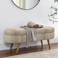 Oval Storage Ottoman Bench with Foam Cushion and Sturdy Rubberwood Legs, Multi-Use Footstool for Bedroom, 43.5" L x 16" W x 16" H, Brown