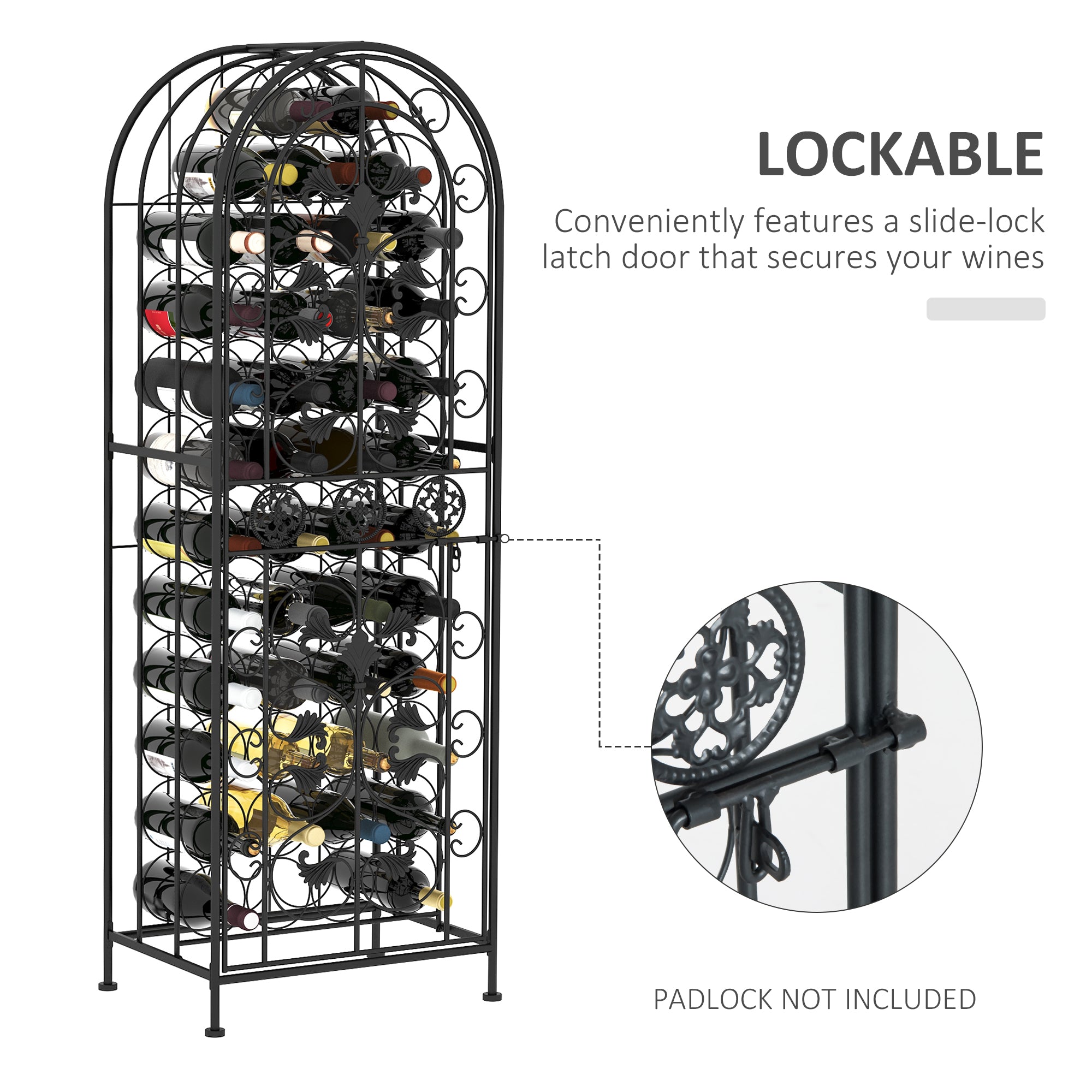 45-Bottle Modern Wine Organizer Decorative Portable Wrought Iron Wine Rack Jail