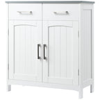Bathroom Floor Cabinet, Freestanding Linen Cabinet, Storage Cabinet with 2 Drawers, Double Doors, Adjustable Shelf, White