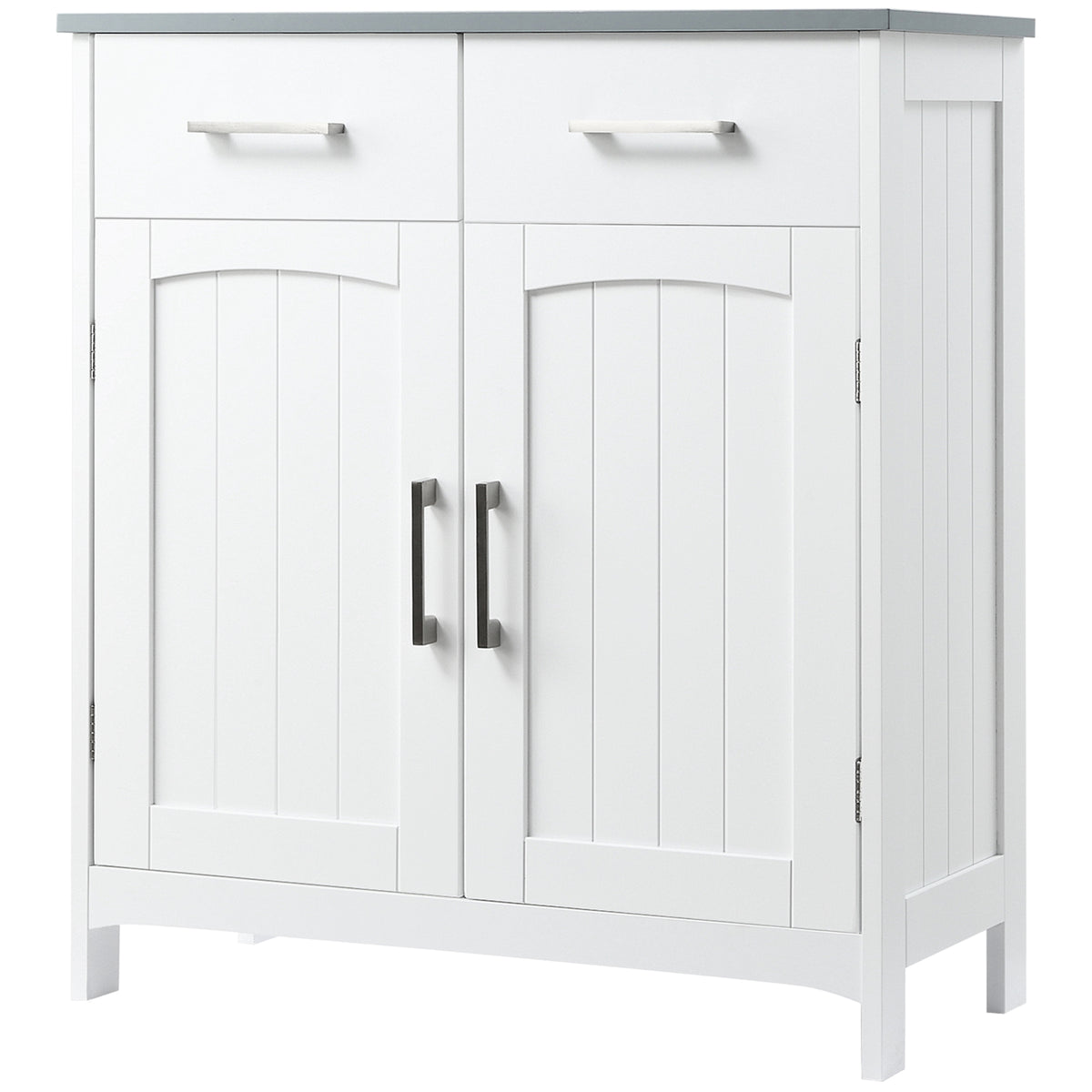 Bathroom Floor Cabinet, Freestanding Linen Cabinet, Storage Cabinet with 2 Drawers, Double Doors, Adjustable Shelf, White