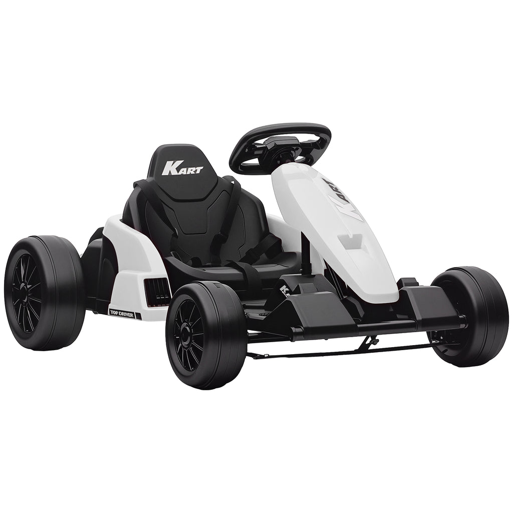 24V Electric Go Kart with Dual 150W Motors, Adjustable Seat & 11.2MPH High Speed, Slow Start, 5-Point Harness, White