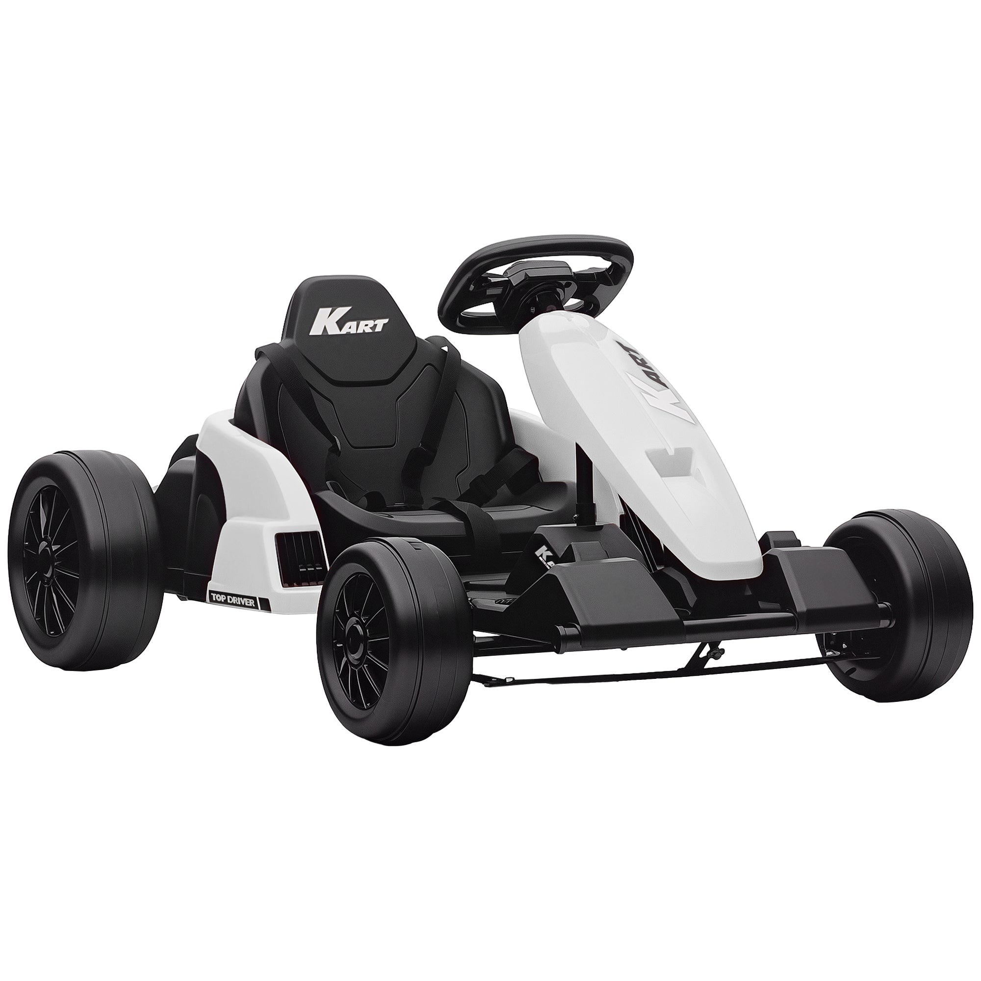 24V Electric Go Kart with Dual 150W Motors, Adjustable Seat & 11.2MPH High Speed, Slow Start, 5-Point Harness, White