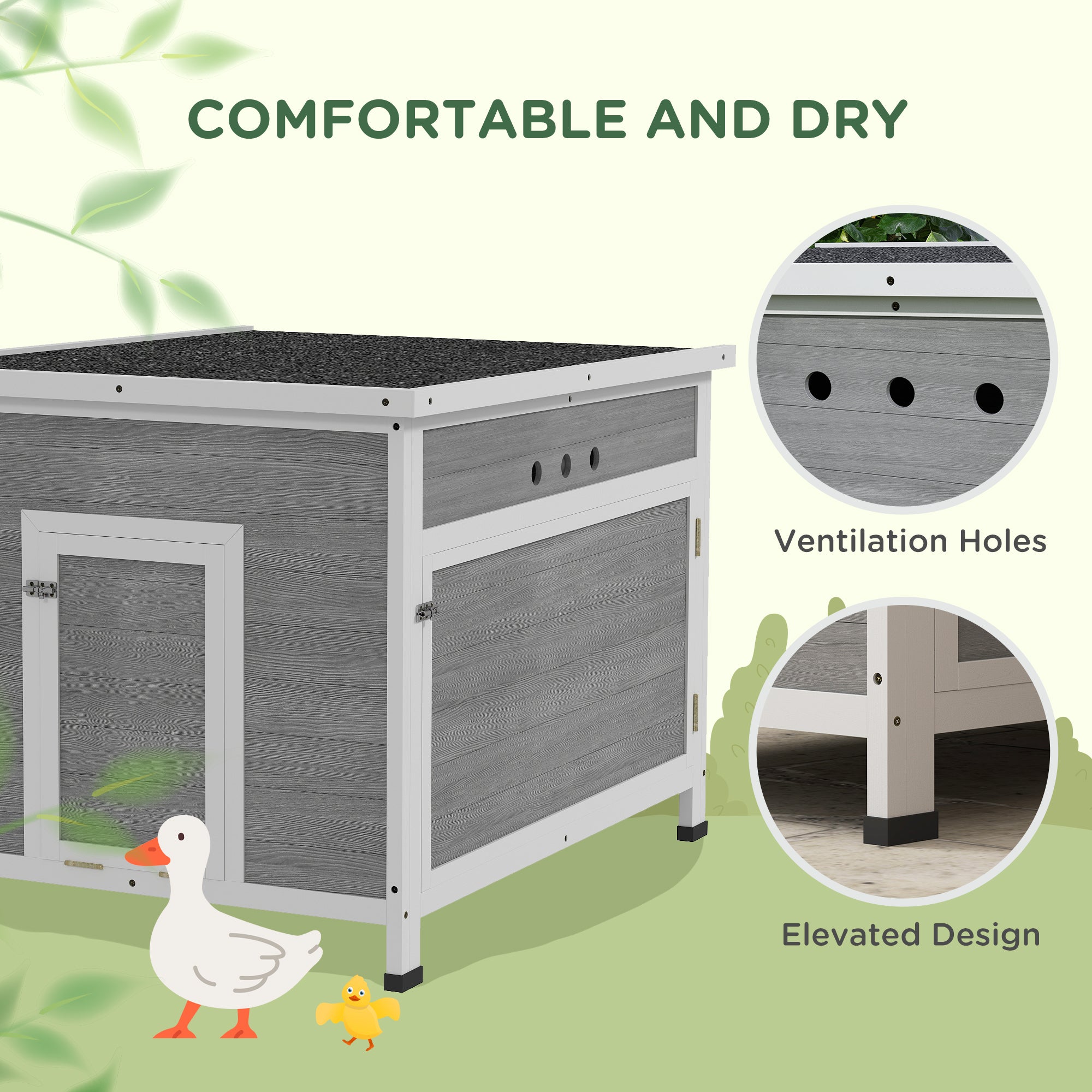 Wooden Duck Coop with Openable Roof, Removable Floor, Double Doors, Ramp, for 3-6 Ducks, Chickens, 30" x 38" x 30"