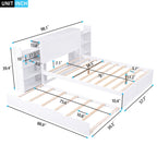 Full Size Storage Platform Bed with Pull Out Shelves, Twin Size Trundle, Solid Wood and MDF, 98" L x 89" W x 39.5" H, White