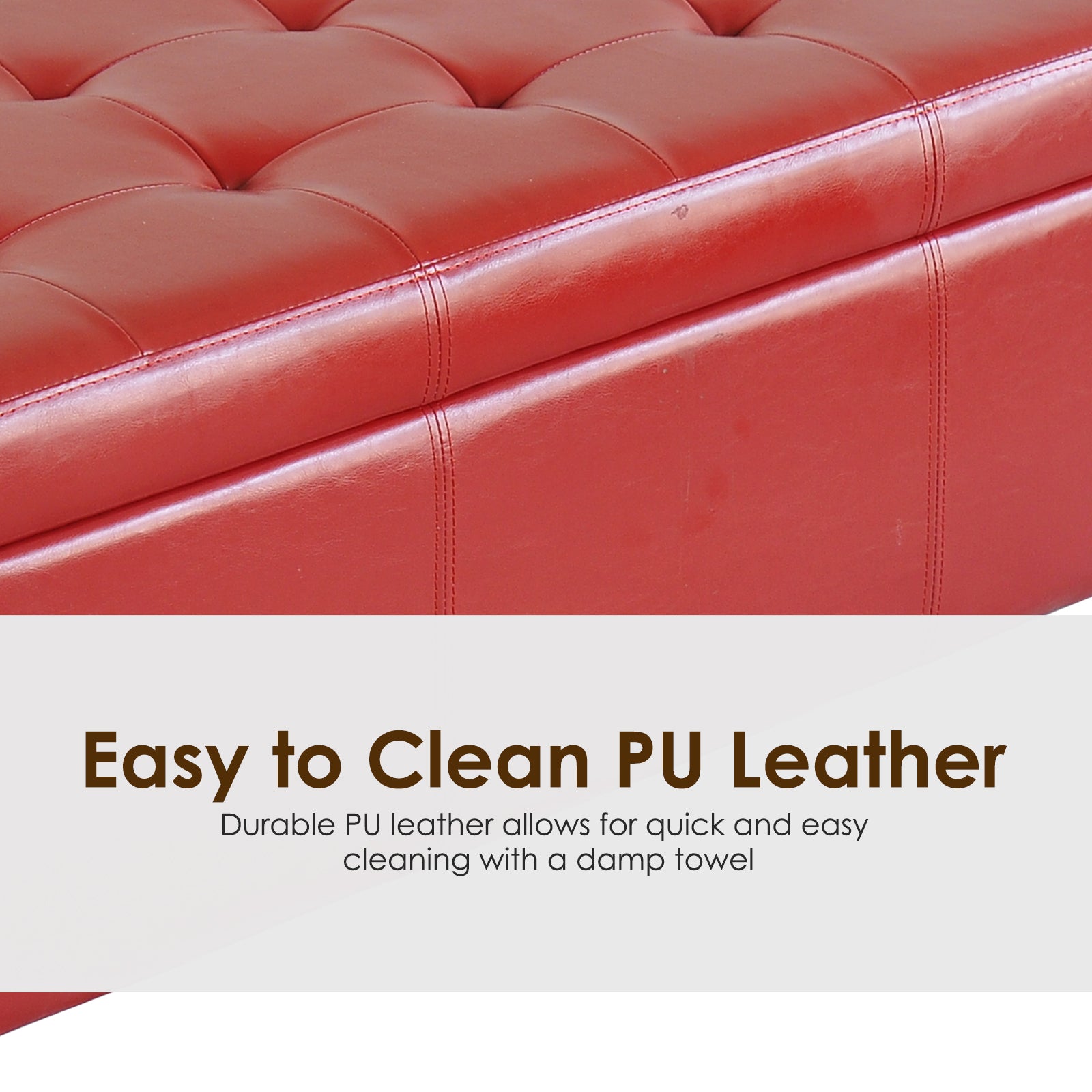 50.5" Faux Leather Rectangular Tufted Storage Ottoman, Bright Red