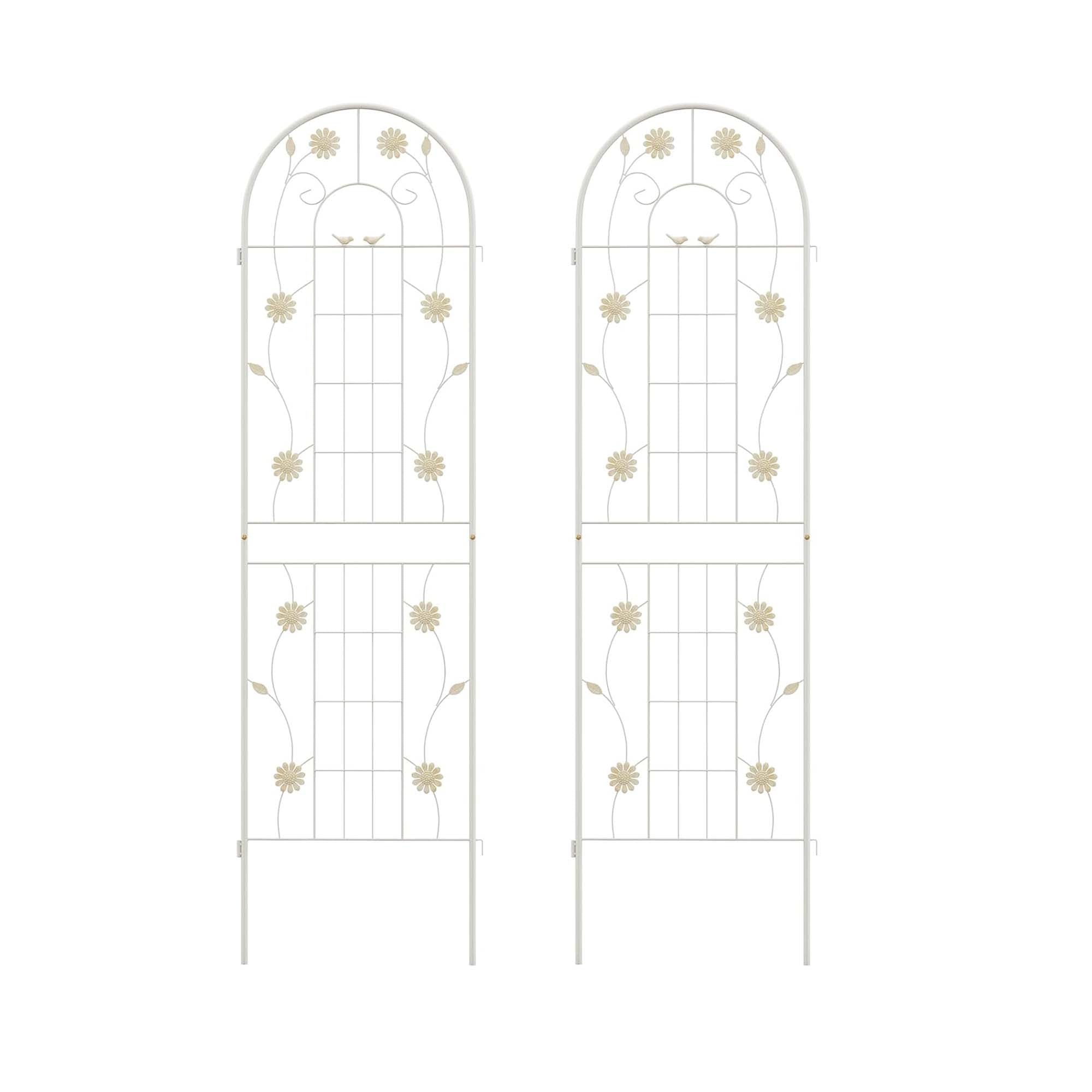 2 Pack Metal Garden Trellis with Versatile Decoration, Sturdy Iron Construction, Rustproof Climbing Plant Support, Cream White